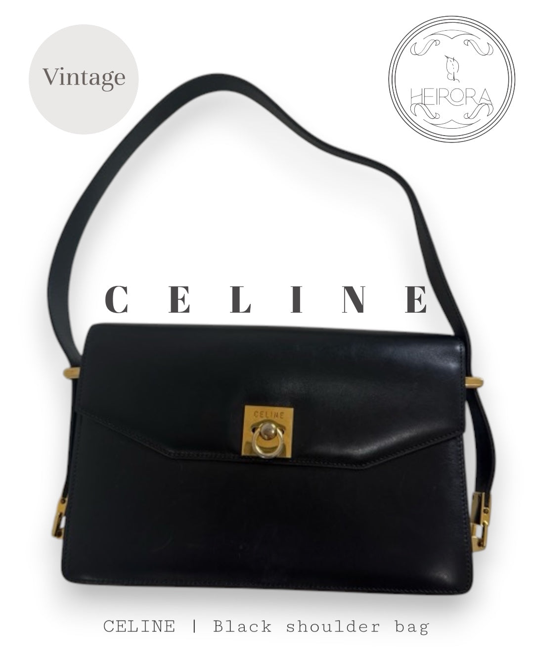 Vintage Celine Black Leather Shoulder Bag