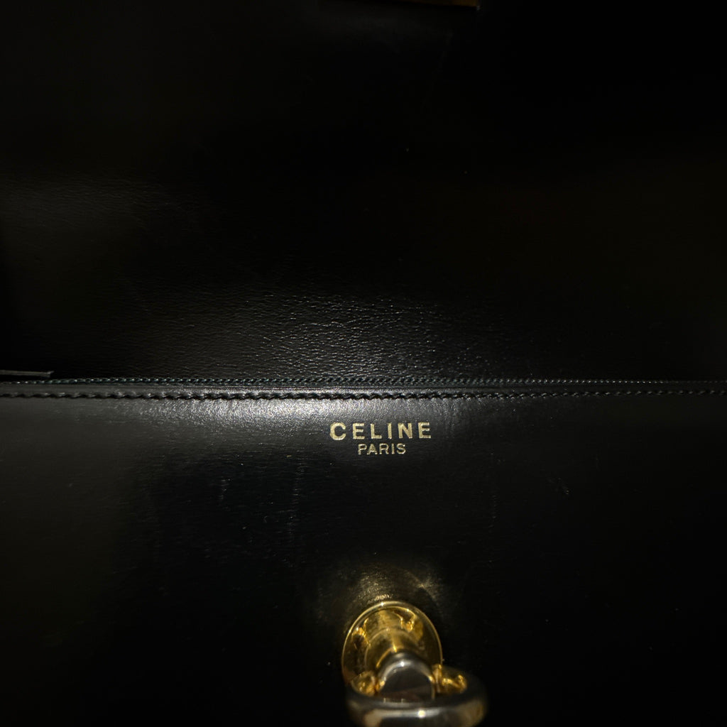 Vintage Celine Black Leather Shoulder Bag
