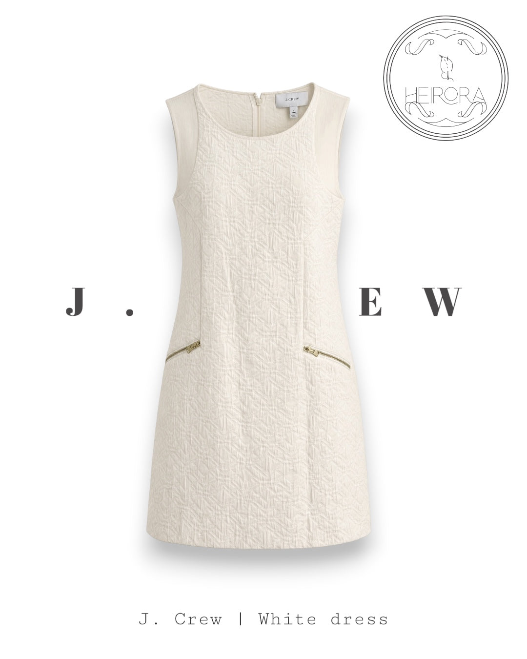 J.Crew Ivory Jacquard Textured Zip-Pocket Sleeveless Shift Dress - Size S | Preloved Heirora
