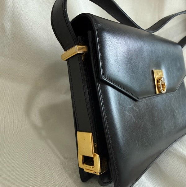 Vintage Celine Black Leather Shoulder Bag