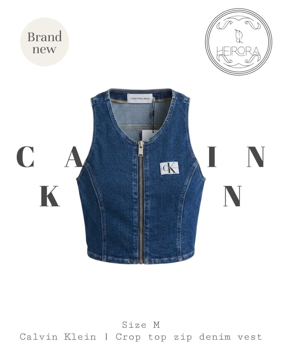 Calvin Klein Jeans Denim Zip-Up Crop Vest – Medium Wash Blue | Size M | Brand New with Tags >50% off!