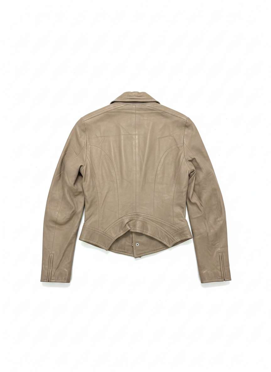 Plein Sud Beige Leather Moto Jacket - Preloved Designer | Heirora
