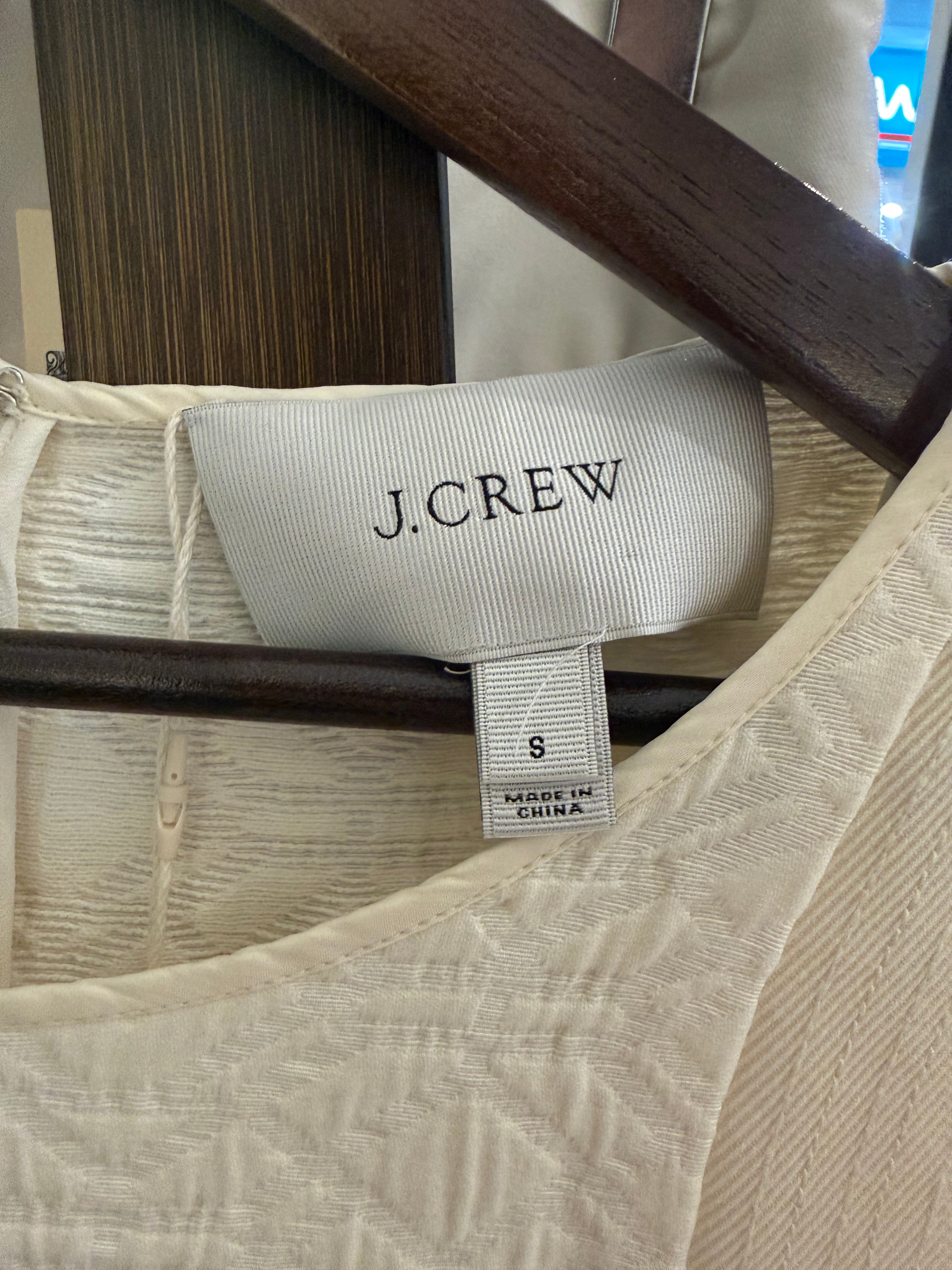 J.Crew Ivory Jacquard Textured Zip-Pocket Sleeveless Shift Dress - Size S | Preloved Heirora