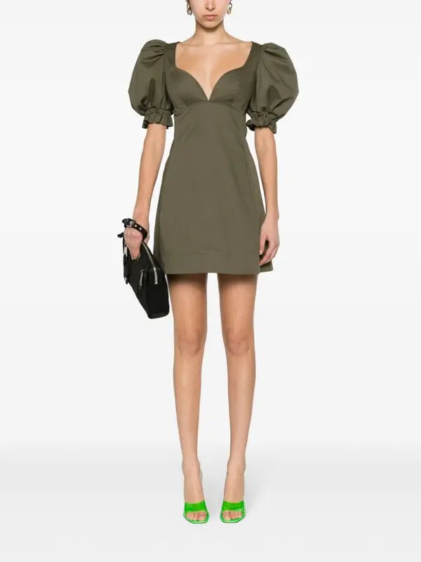 Moschino Puff Sleeve Olive Green Mini Dress -Brand new Designer Dress | Heirora
