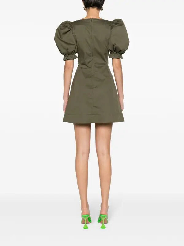 Moschino Puff Sleeve Olive Green Mini Dress -Brand new Designer Dress | Heirora