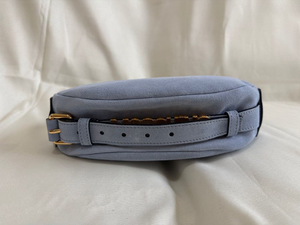 Moschino Couture Milano Handle Me Azure Suede Handbag – Baby Blue | Brand New