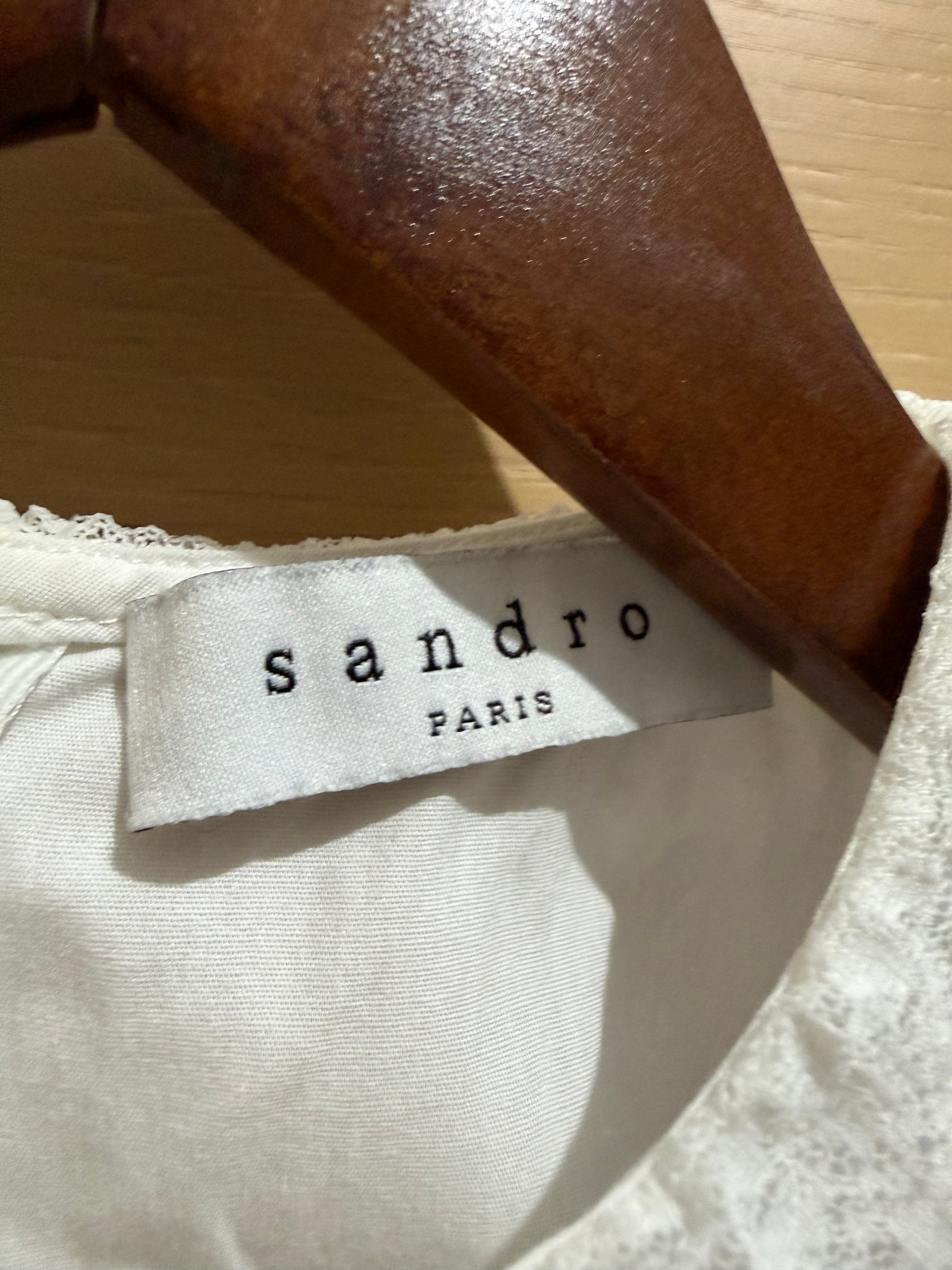 Sandro Paris 100% Cotton Sleeveless Top with Lace Trim – White, Size 2 | Preloved