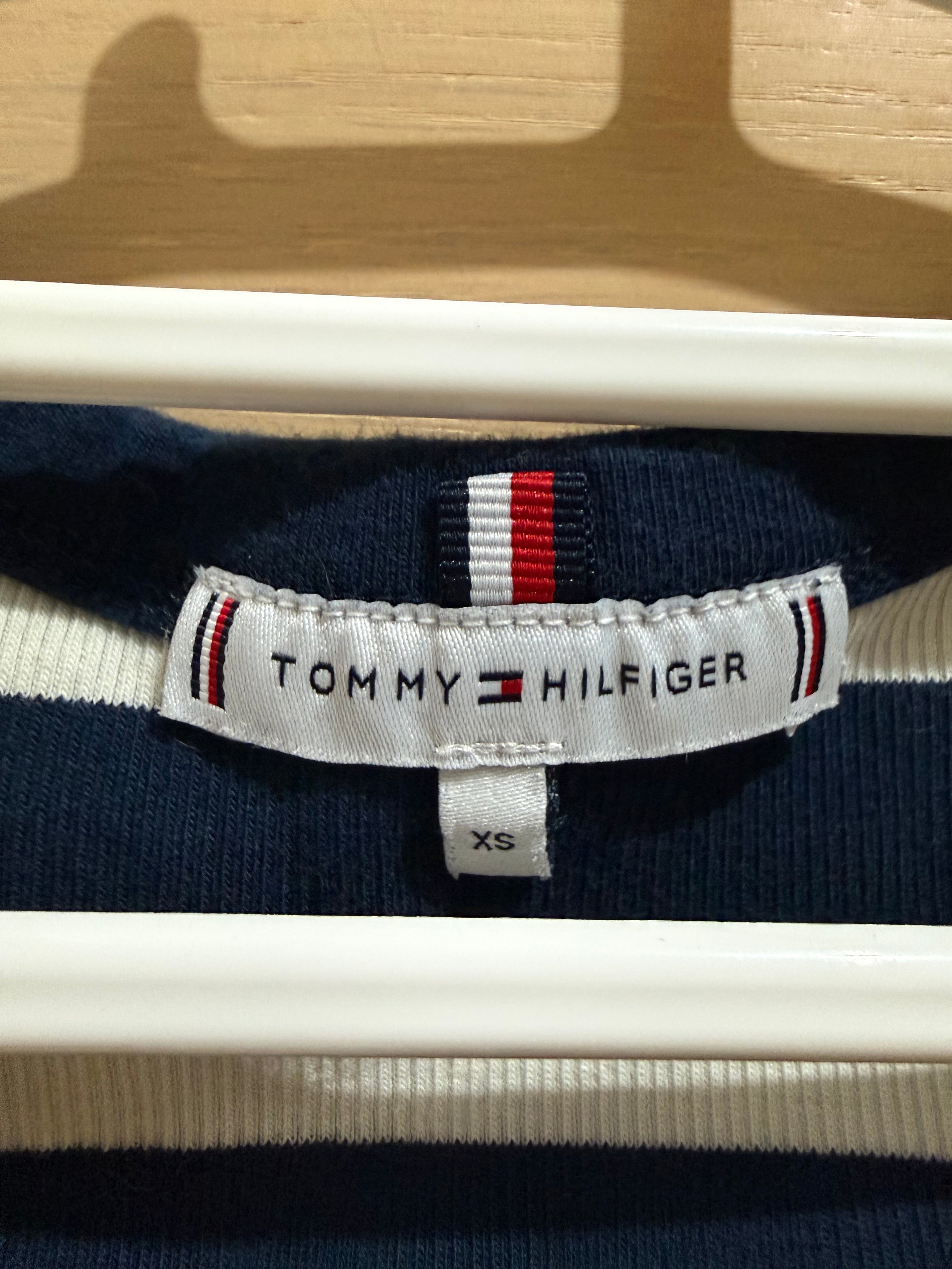 Tommy Hilfiger Navy & White Striped Ribbed Cotton Henley Tank Top – Size XS | Preloved