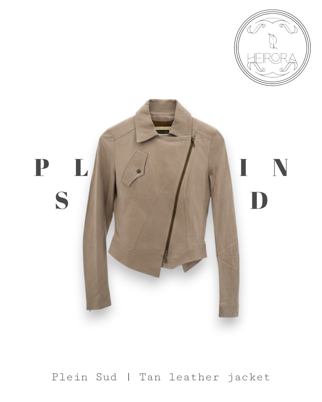 Plein Sud Beige Leather Moto Jacket - Preloved Designer | Heirora