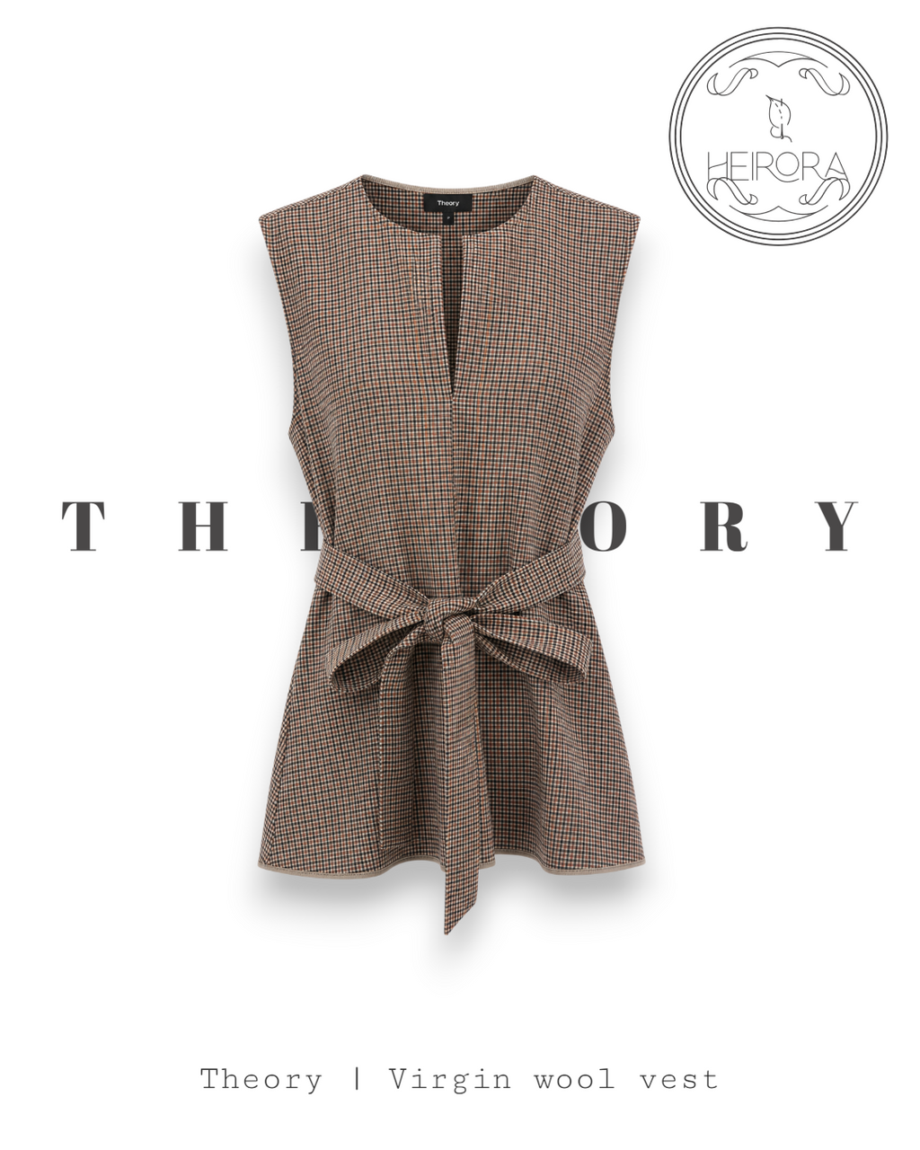 Theory Belted Houndstooth Sleeveless Vest 96% Virgin Wool | Preloved