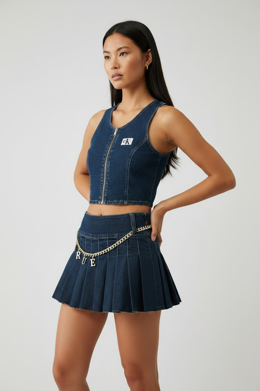 Calvin Klein Jeans Denim Zip-Up Crop Vest – Medium Wash Blue | Size M | Brand New with Tags >50% off!