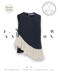 JW Anderson Polka Dot Asymmetric Ruffle Top – Navy & Cream, EU 36 | Never Worn