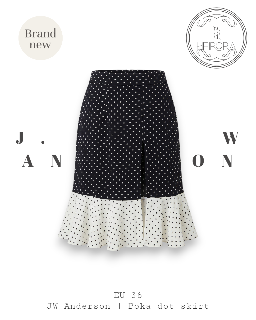 JW Anderson Polka Dot Fishtail Skirt – Navy & Cream, EU 36 | Brand New