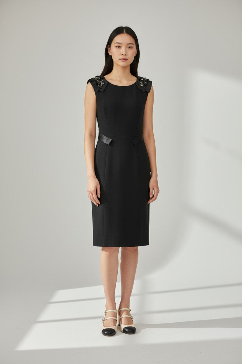 Karen Millen England Black Embellished Shoulder Sheath Dress – UK 8/US 4/EU 36 | Brand New with Tags