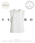 Sandro Paris 100% Cotton Sleeveless Top with Lace Trim – White, Size 2 | Preloved